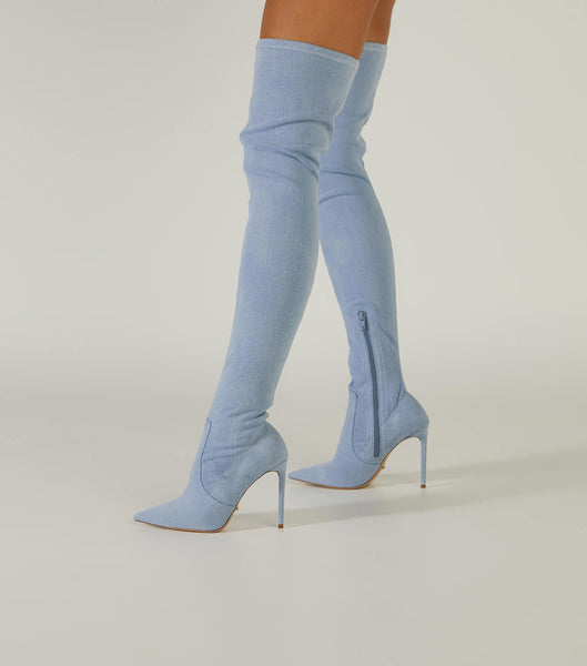 Botas de Tacon Tony Bianco Avah Denim Stretch 10.5cm Azules | CRJVR51879