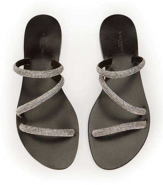 Chanclas Tony Bianco Fusion Crystal/Black Suede 1cm Negras | CRJVR59390