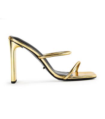 Zapatos Tacon Bloque Tony Bianco Florence Gold Foil 11cm Doradas | SCRVO45334